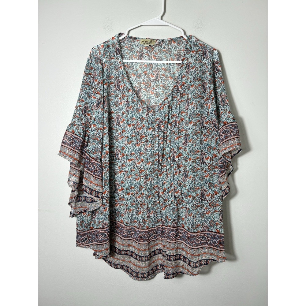 New! One world Tunic Blouse Women's 2XL Semi Sheer Peasent Paisley Print